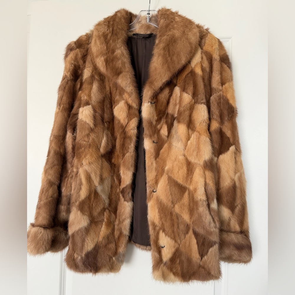 Vintage Patchwork Mink Fur Coat in Rich Brown Tones